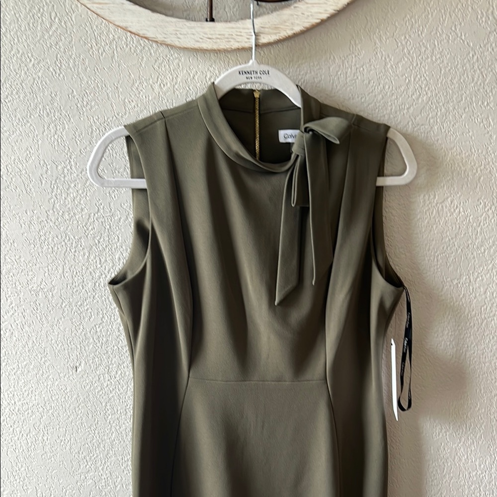 Olive Tie-Neck Sleeveless Dress
